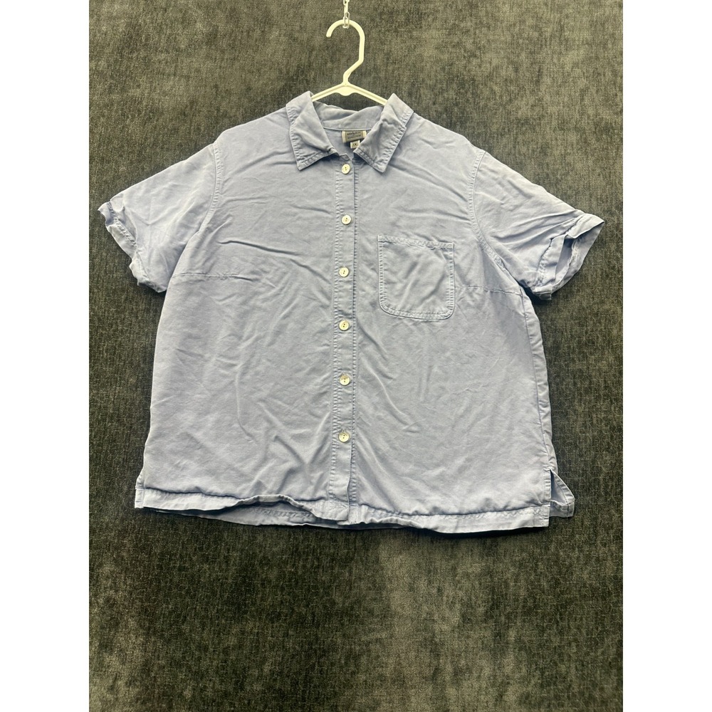 Amy K Su Shirt Womens 1X Blue Collared Casual‎ Side Slit Button Up Workwear